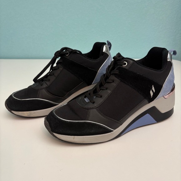 Skechers Shoes - Skechers Million‎ Air Wedge Women's 10 Black Sneakers Silver Blue Accent Lace Up